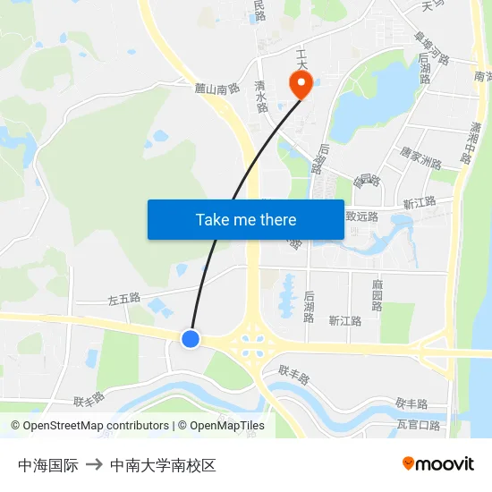 中海国际 to 中南大学南校区 map