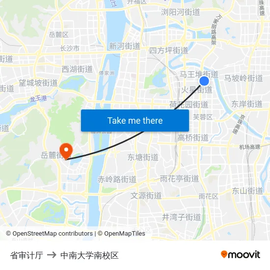 省审计厅 to 中南大学南校区 map