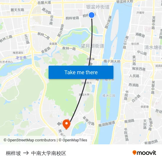 桐梓坡 to 中南大学南校区 map