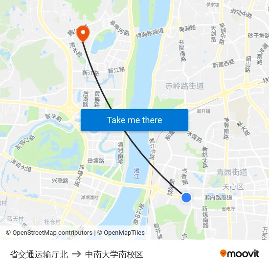 省交通运输厅北 to 中南大学南校区 map