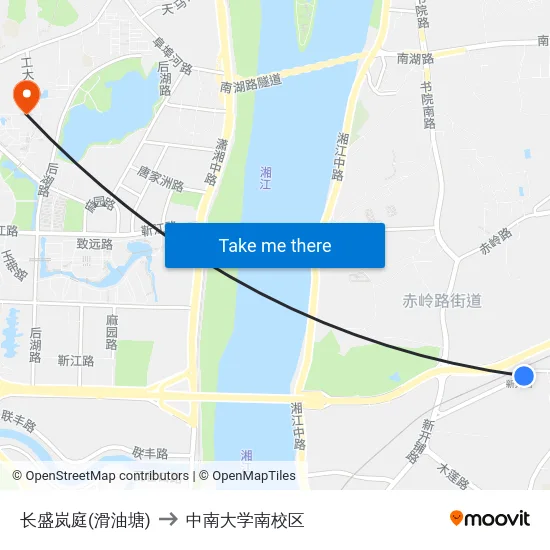 长盛岚庭(滑油塘) to 中南大学南校区 map