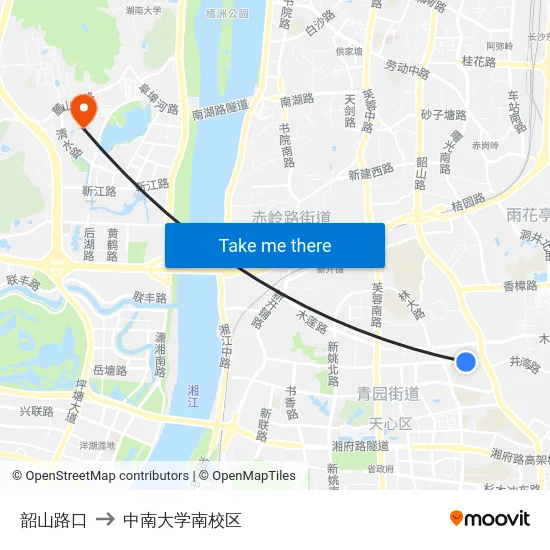 韶山路口 to 中南大学南校区 map