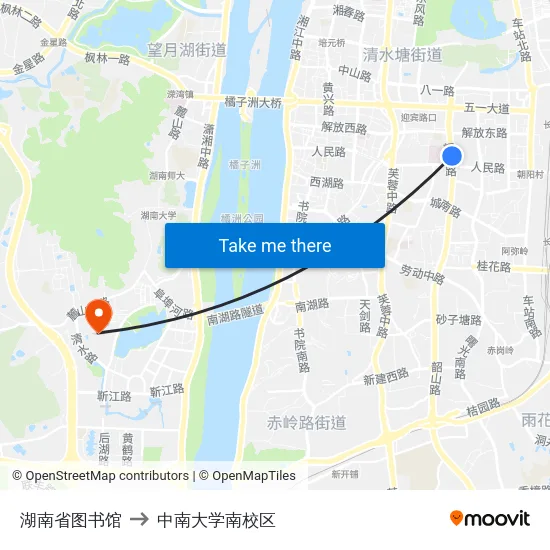 湖南省图书馆 to 中南大学南校区 map
