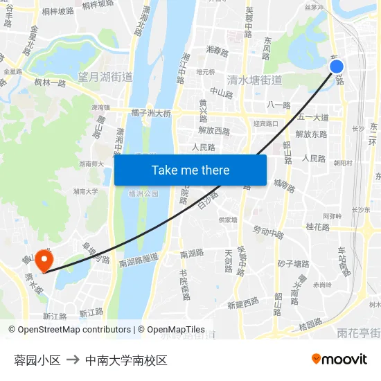 蓉园小区 to 中南大学南校区 map