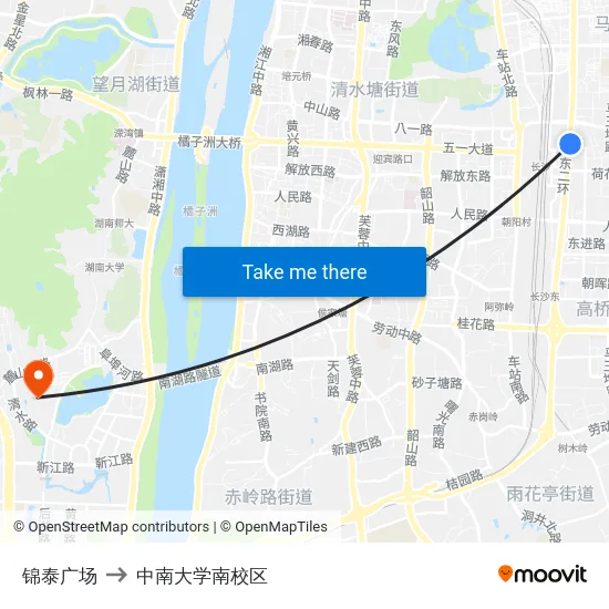 锦泰广场 to 中南大学南校区 map