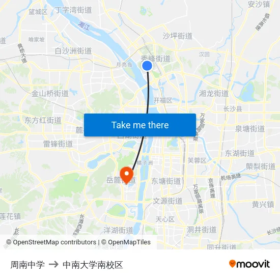 周南中学 to 中南大学南校区 map