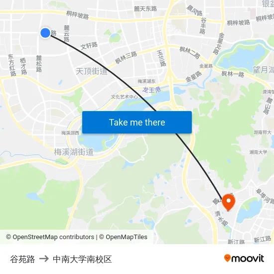 谷苑路 to 中南大学南校区 map