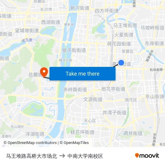 马王堆路高桥大市场北 to 中南大学南校区 map