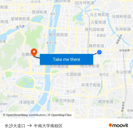 长沙大道口 to 中南大学南校区 map