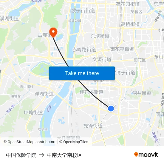 中国保险学院 to 中南大学南校区 map