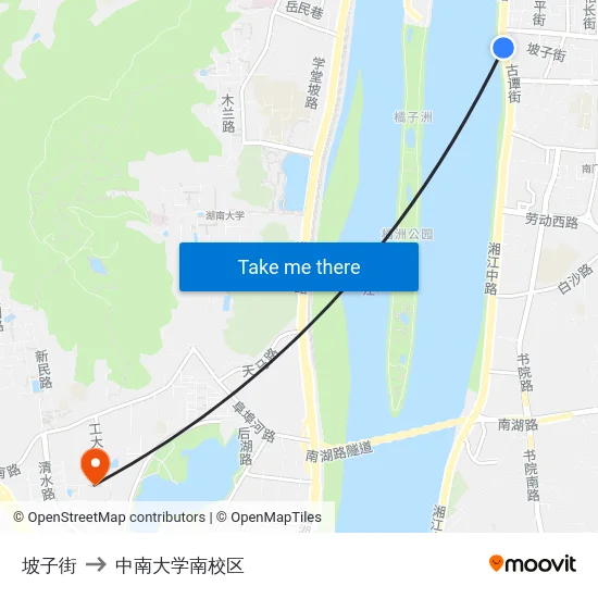 坡子街 to 中南大学南校区 map