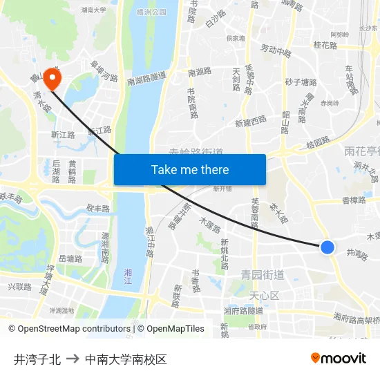 井湾子北 to 中南大学南校区 map