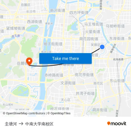 圭塘河 to 中南大学南校区 map