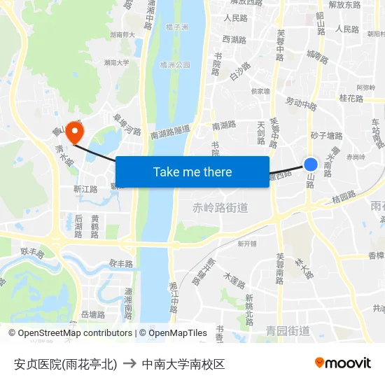 安贞医院(雨花亭北) to 中南大学南校区 map