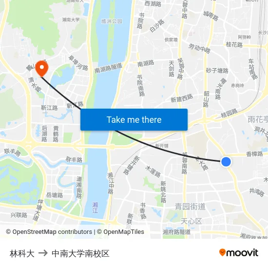 林科大 to 中南大学南校区 map