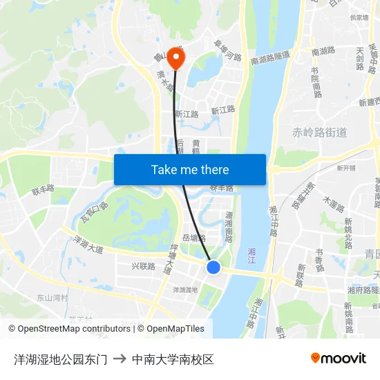 洋湖湿地公园东门 to 中南大学南校区 map