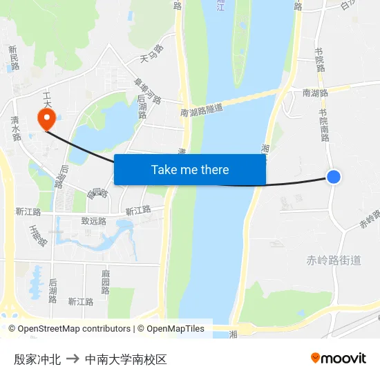 殷家冲北 to 中南大学南校区 map