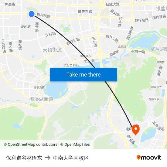 保利麓谷林语东 to 中南大学南校区 map