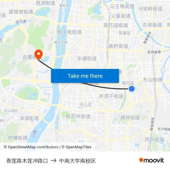 香莲路木莲冲路口 to 中南大学南校区 map