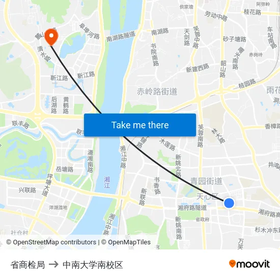 省商检局 to 中南大学南校区 map