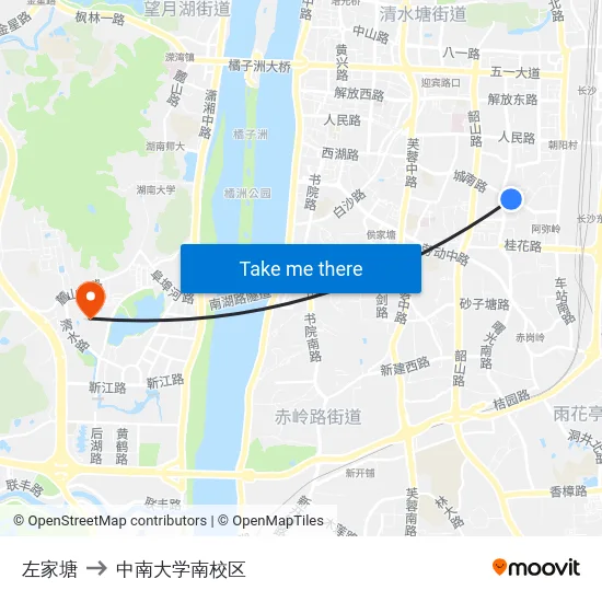 左家塘 to 中南大学南校区 map