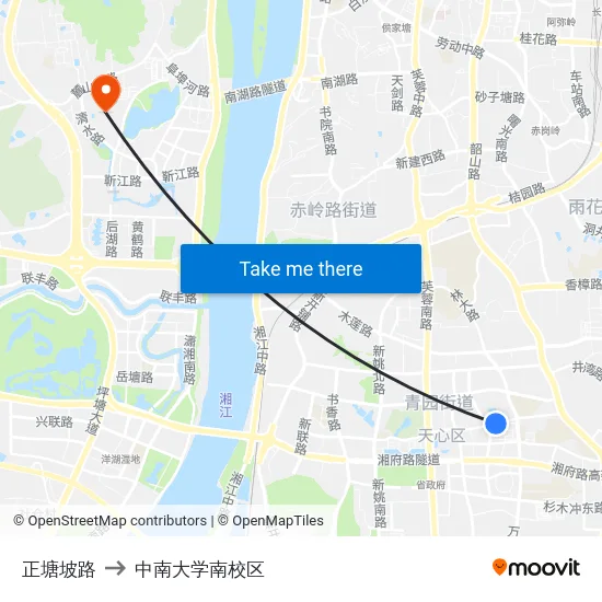 正塘坡路 to 中南大学南校区 map