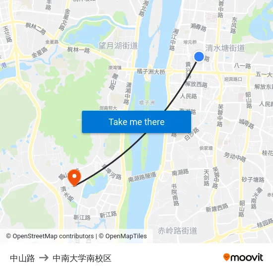 中山路 to 中南大学南校区 map