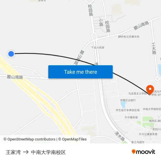 王家湾 to 中南大学南校区 map