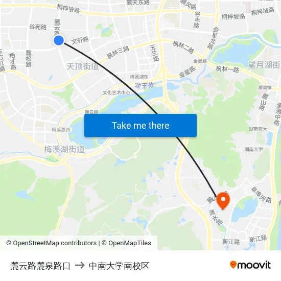 麓云路麓泉路口 to 中南大学南校区 map