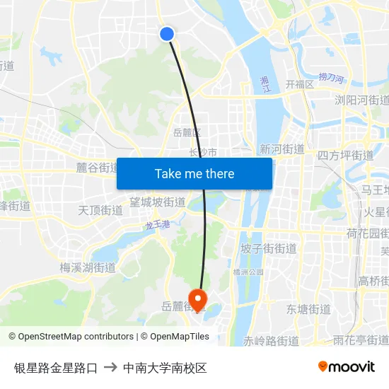 银星路金星路口 to 中南大学南校区 map