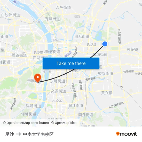 星沙 to 中南大学南校区 map