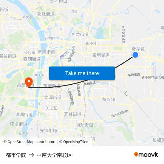 都市学院 to 中南大学南校区 map