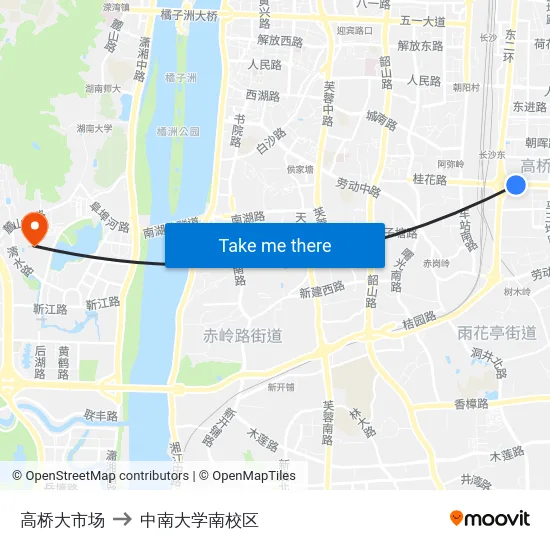 高桥大市场 to 中南大学南校区 map
