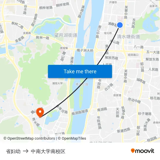 省妇幼 to 中南大学南校区 map