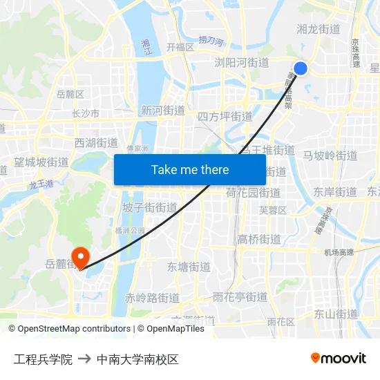 工程兵学院 to 中南大学南校区 map