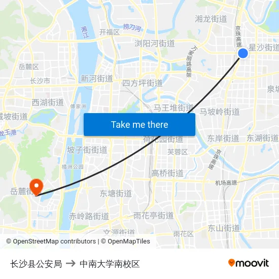 长沙县公安局 to 中南大学南校区 map