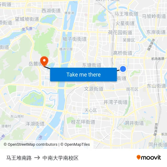马王堆南路 to 中南大学南校区 map