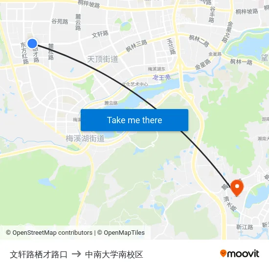 文轩路栖才路口 to 中南大学南校区 map