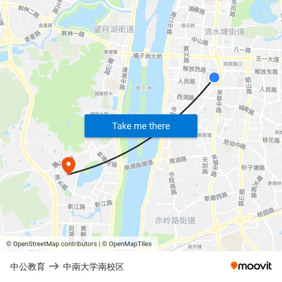 中公教育 to 中南大学南校区 map