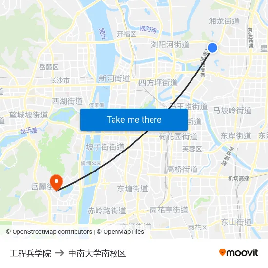 工程兵学院 to 中南大学南校区 map