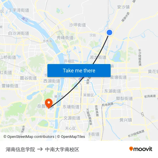 湖南信息学院 to 中南大学南校区 map