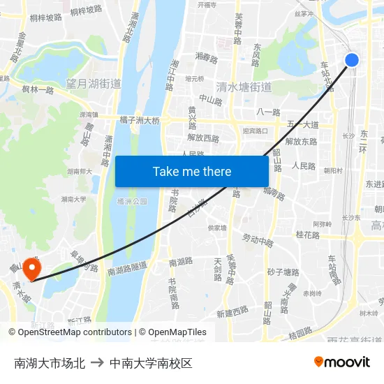 南湖大市场北 to 中南大学南校区 map