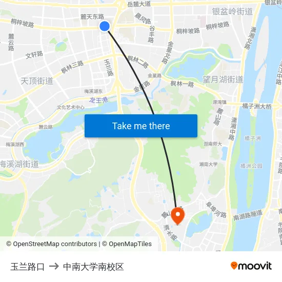 玉兰路口 to 中南大学南校区 map