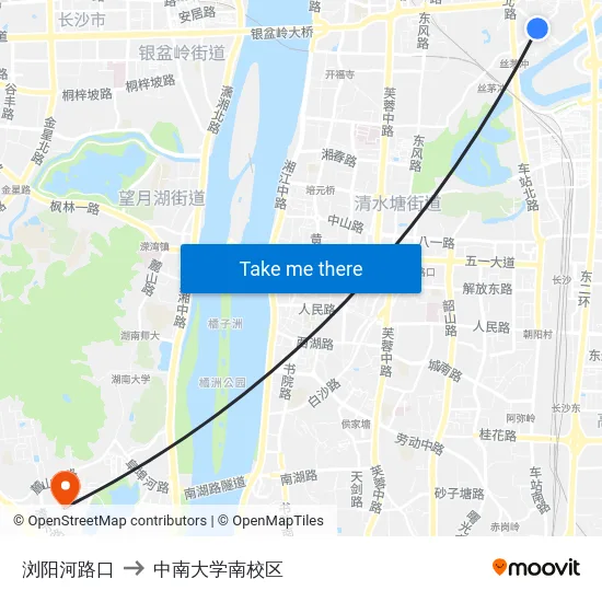浏阳河路口 to 中南大学南校区 map