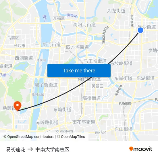 易初莲花 to 中南大学南校区 map