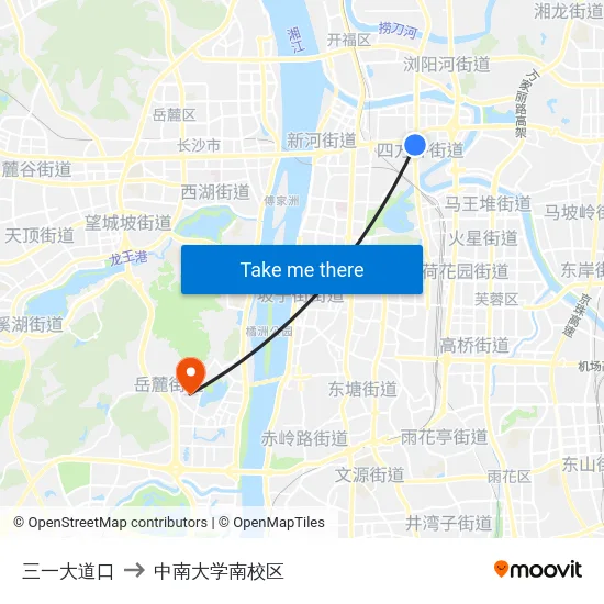 三一大道口 to 中南大学南校区 map