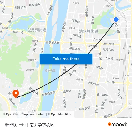 新华联 to 中南大学南校区 map