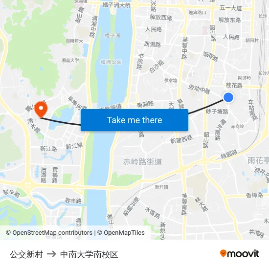 公交新村 to 中南大学南校区 map
