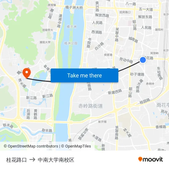 桂花路口 to 中南大学南校区 map