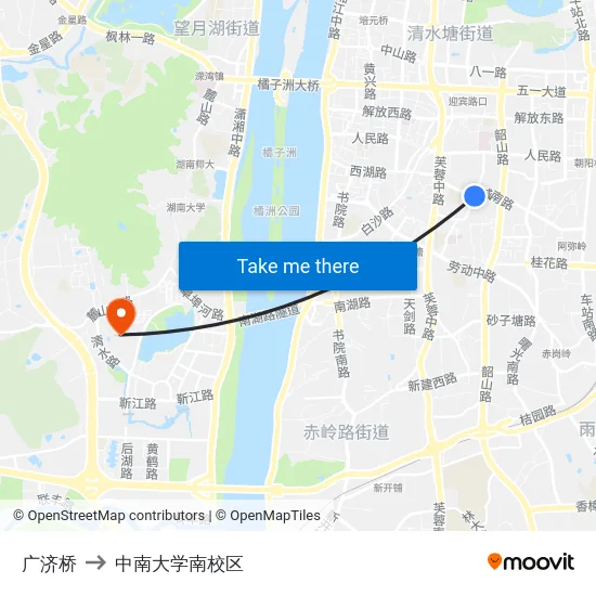 广济桥 to 中南大学南校区 map